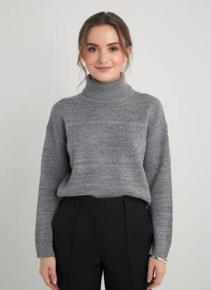 Pull col roulé maille grosse maille manches longues gris SOYACONCEPT femme