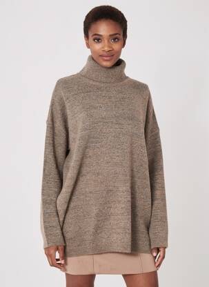 Pull col roulé maille grosse maille manches longues marron SOYACONCEPT femme