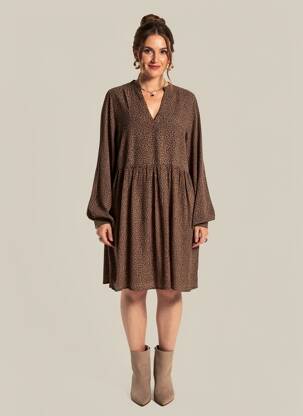 Robe mi-longue manches longues manches longues marron LOSAN femme