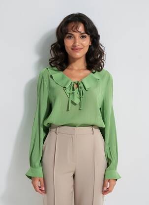 Blouse poignets boutonnés avec fente manches longues vert CREAM femme