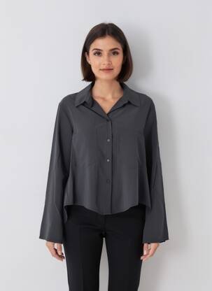 Chemisier tissage popeline manches longues noir PLEASE femme