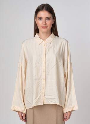 Chemisier tissage popeline manches longues beige PLEASE femme