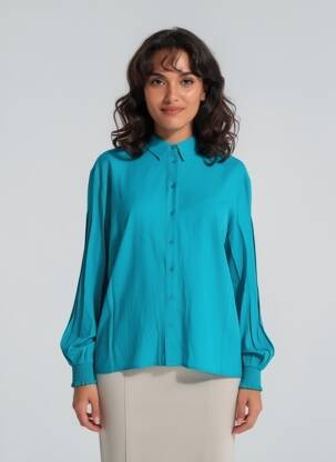 Chemisier coupe fluide manches longues bleu CREAM femme