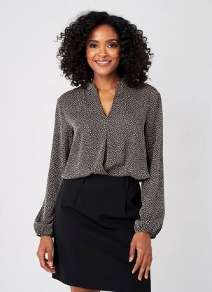 Blouse imprimé fantaisie manches longues noir LOSAN femme