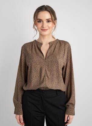 Blouse tissage popeline manches longues marron LOSAN femme