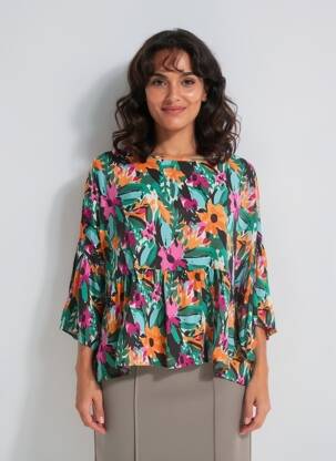 Top coupe fluide manches 3/4 vert LOLA ESPELETA femme