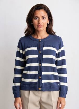 Gilet manches longues col rond bleu CREAM femme