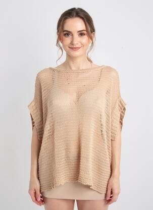 Pull maille ajourée manches courtes beige CREAM femme