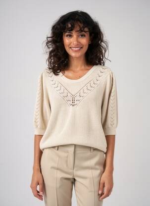 Pull maille souple et aérée manches 3/4 beige CREAM femme