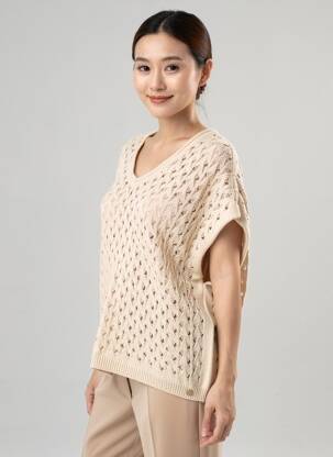 Pull maille ajourée manches courtes beige LOLA ESPELETA femme