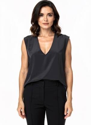 Top coupe fluide manches courtes noir LOSAN femme