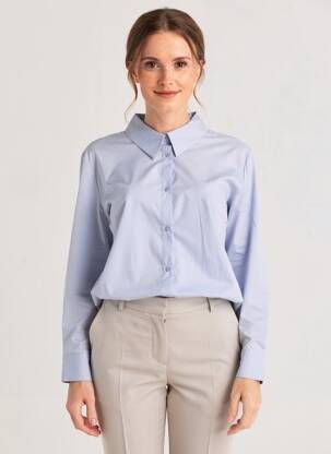 Chemisier tissage popeline manches longues bleu CREAM femme