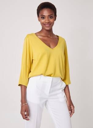 Top col v manches 3/4 jaune CREAM femme