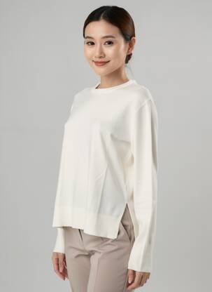 Pull coupe droite manches longues blanc LOSAN femme