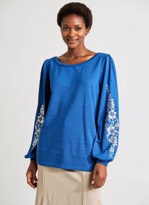 Pull coupe droite manches longues bleu CREAM femme