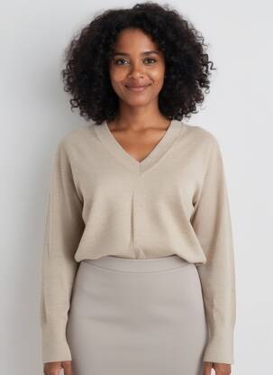 Pull col v manches longues beige LOSAN femme