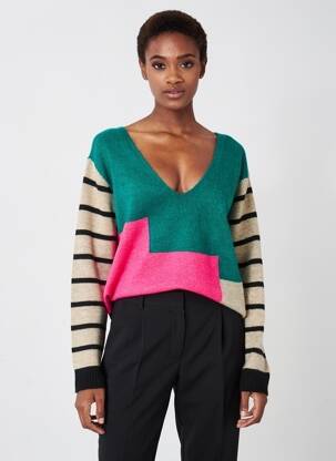 Pull col v manches longues vert LOLA ESPELETA femme