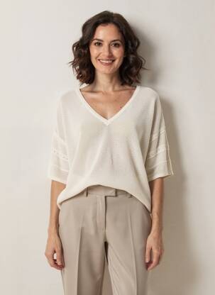 Pull coupe droite manches courtes beige LOLA ESPELETA femme