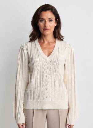 Pull maille ajourée manches longues beige LOLA ESPELETA femme