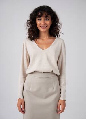 Pull coupe droite manches longues beige LOLA ESPELETA femme