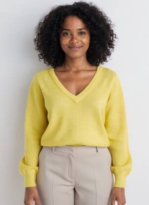 Pull col v manches longues jaune CREAM femme