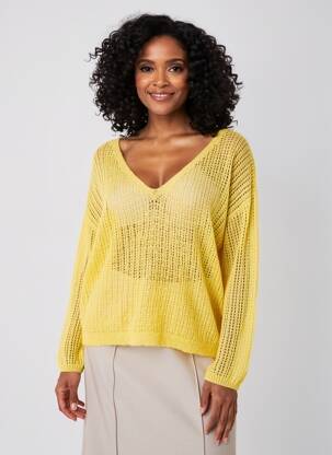 Pull coupe droite manches longues jaune CREAM femme