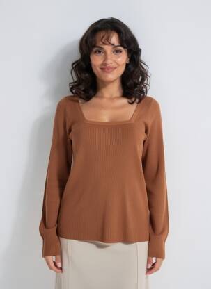 Pull coupe cintrée manches longues marron LOLA ESPELETA femme