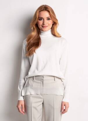 Pull col roulé coupe droite manches longues blanc LOSAN femme