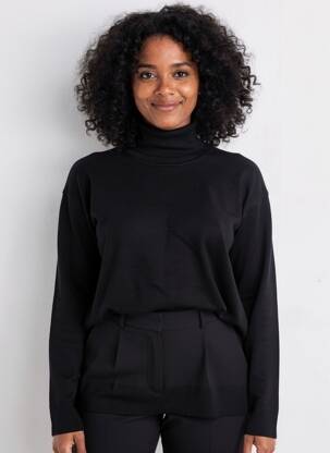 Pull col roulé coupe droite manches longues noir LOSAN femme