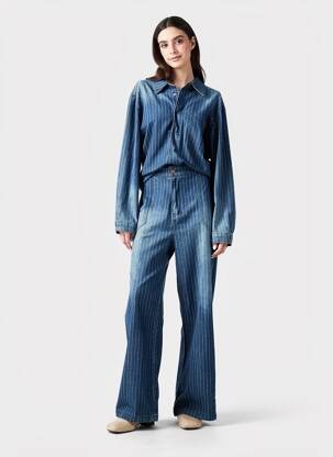 Combi-pantalon coupe cintrée manches longues bleu CREAM femme