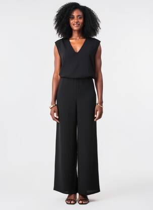 Combi-pantalon tissage crêpe sans manche noir LOSAN femme