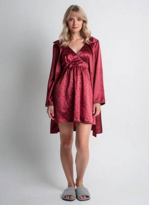 Nuisette/combinette effet matière satinée rouge PEPITA femme
