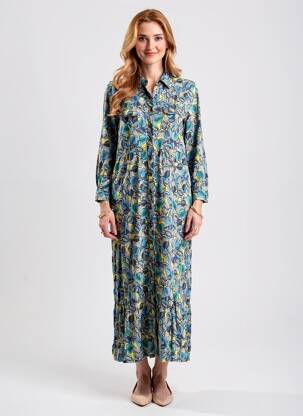 Robe longue manches longues manches longues bleu NATHALIE CHAIZE femme