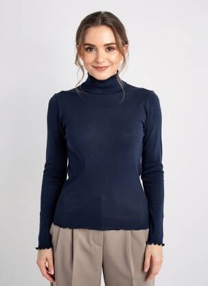 Pull col roulé coupe ajustée manches longues bleu VITTORIA femme