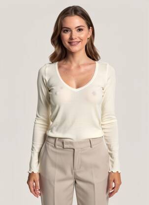 Pull col v manches longues blanc VITTORIA femme