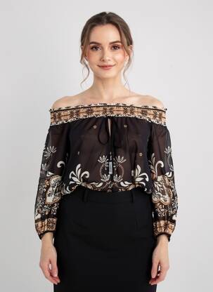 Blouse légère et transparente manches 3/4 noir TWINSET femme