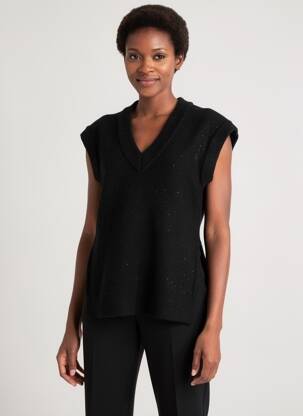 Pull col v manches courtes noir JOSEPH RIBKOFF femme