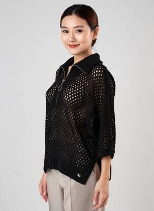 Pull maille ajourée manches 3/4 noir JOSEPH RIBKOFF femme