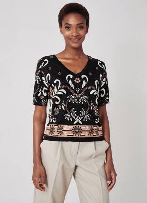 Pull col v manches courtes noir TWINSET femme