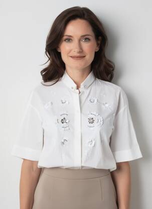 Chemisier coupe droite manches courtes blanc ELENA MIRO femme