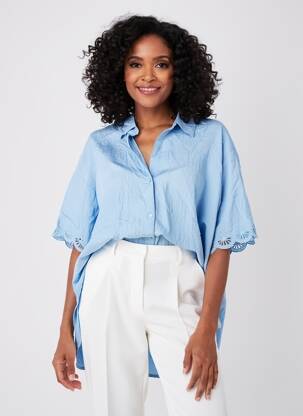 Chemisier tissage crêpe manches courtes bleu WATERCULT femme