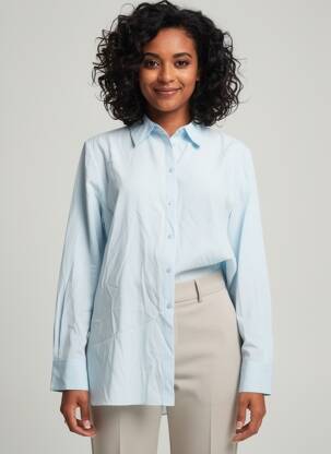 Chemisier coupe droite manches longues bleu HERZEN'S ANGELEGENHEIT femme
