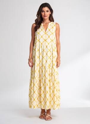 Robe longue imprimé fantaisie sans manche jaune SURKANA femme
