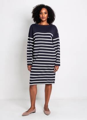 Robe pull coupe droite manches longues bleu C'EST BEAU LA VIE femme
