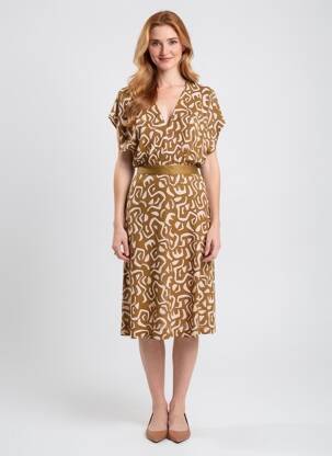 Robe mi-longue imprimé fantaisie manches courtes vert SURKANA femme