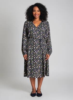 Robe mi-longue imprimé fantaisie manches longues bleu SURKANA femme