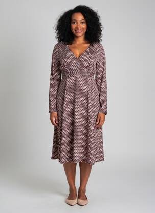 Robe mi-longue imprimé fantaisie manches longues violet SURKANA femme