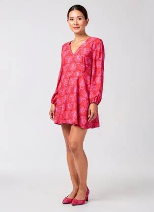 Robe courte fermeture zippée au dos manches longues rouge SURKANA femme