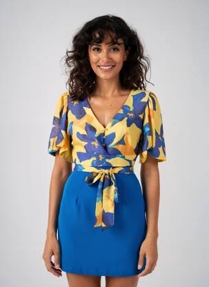 Top imprimé fantaisie manches courtes jaune SURKANA femme