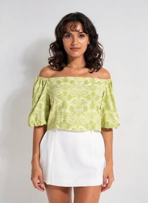Top imprimé fantaisie manches courtes vert SURKANA femme